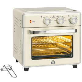 7 in 1 1400W Countertop Toaster 20L Oven with Warm, Broil, Toast, Bake, Air Fryer Setting - Cream White