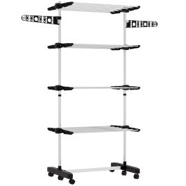 HERON Four-Shelf Collapsing Clothes Horse, With Side Arms and Wheels - Black