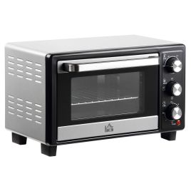 16L Mini Countertop 1400W Electric Oven with Baking Tray and Tray Handle - Silver and Black