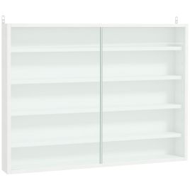 5-Tier Wall Display Shelf Unit Cabinet w/ 4 Adjustable Shelves Glass Doors Home Office Ornaments 60x80cm White