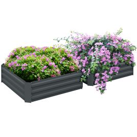 Set of 2 291L Raised Garden Bed, Elevated Galvanised Planter Box for Flowers, Herbs, 100x100x30cm, Dark Grey