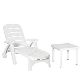 2pcs Garden Furniture Set Outdoor Furniture Set Dining Table, 1 Lounge Chair and 1 Garden Side Table White