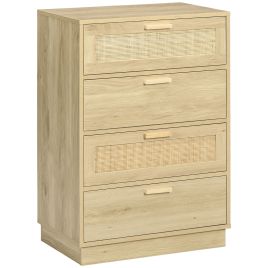 ECHO Oak Finish Rattan Chest of Drawers - Medium-sized, 4 Drawers