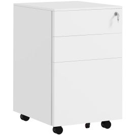 Vinsetto 3-Drawer Filing Cabinet with Lock Adjustable Bar - White