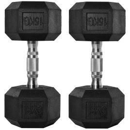 2x15kg Rubber Hex Dumbbell Portable Hand Weights Dumbbell Home Gym Workout Fitness Hand Dumbbell