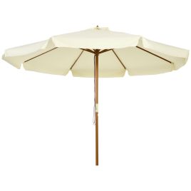 3.3(m) Patio Umbrella, Garden Parasol, Outdoor Sun Shade Canopy with 8 Bamboo Ribs, Ruffles and Wood Pole, Beige
