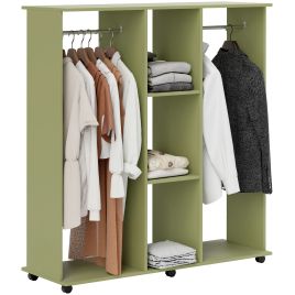 HERON Open Wardrobe Double Mobile Storage Shelves Organizer W/6 Wheels-Green