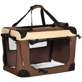 60cm Foldable Pet Carrier, Dog Cage, Portable Cat Carrier, Cat Bag, Pet Travel Bag with Cushion for Miniature Dogs, Brown