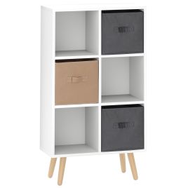 HERON Freestanding 6 Cube Unit Cabinet Unit w/ 3 Fabric Drawers Handles Home Office Storage Shelves White