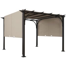 3 x 3(m) Outdoor Retractable Pergola, Garden Pergola Gazebo with Adjustable Canopy, Beige
