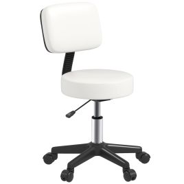 Beautician's Swivel Salon Chair with Padded Seat Height Adjustable, Spa Rolling Cushion - White