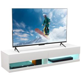 Wall Mounted TV Unit Cabinet for TVs up to 65" with LED Lights, 150 x 40 x 30cm, High Gloss White