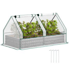 SUNVISTA Metal Planter Box with Cover, Raised Garden Bed with Greenhouse, for Herbs and Vegetables, White and Dark Grey