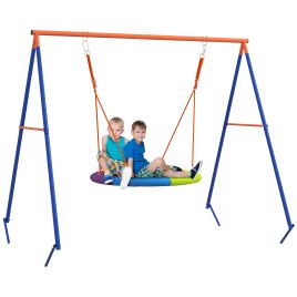 Metal Kids Swing Set Nest Swing Seat with A-Frame Structure for Outdoor Use Multicoloured