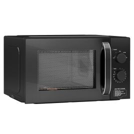 HERON 23L 800W Microwave Oven, Solo Manual Microwave with 5 Power Levels, Defrost, 35 Minutes Timer, Clock, Easy Clean, Small Black Microwave