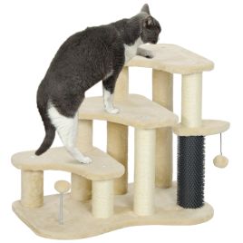 Cat Furniture - 2-in-1 Cat Tree Stairs with Scratching Post Beige 60cm