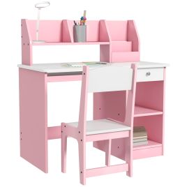 Baoli Two-Piece Kids Desk Chair Set with Storage for Ages 5-8 - Pink