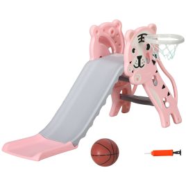 Kinsey 2 in 1 Baby Slide for Indoor Use with Basketball Hoop - Pink
