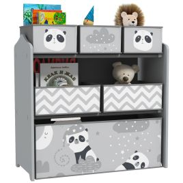 KIDZOON Kids Storage Unit, Toy Storage Organiser, with Six Fabric Bins, for Bedrooms, Playrooms, Nurseries - Grey
