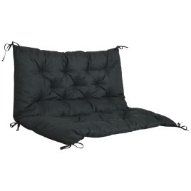 2 Seater Garden Bench Cushion with Back and Ties - Black