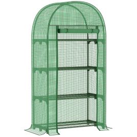 80x49x160cm Mini Greenhouse for Outdoor, Portable Gardening Plant with Storage Shelf, Roll-Up Zippered Door, Metal Frame and PE Cover, Green
