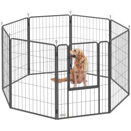 PAWSTER 8 Panels Heavy Duty Dog Playpen with Door Indoor Outdoor, for Large Dogs, 100cm High