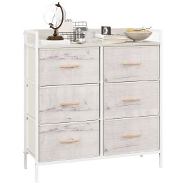 WENZA Cream Chest of Drawers - Medium-sized, 6 Drawers, Double, Fabric Drawers