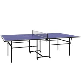 SPORTEDGE 9FT Folding Table Tennis Table with Four Wheels, for Indoor Use, Blue