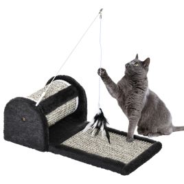 Cat Scratcher Sisal Scratching Pad Mat Board Kitten Toy with Roller Feather Teaser, 44 x 24 x 16 cm, Grey