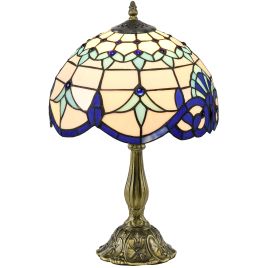 Scott Stained Glass Bedroom Table Lamp Handmade Antique Bedside Light - Blue