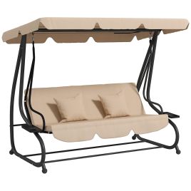 SUNVISTA Three-Person garden Swing Chair, with Adjustable Canopy - Light Brown