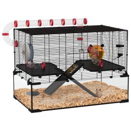 Gerbil Cage Dwarf Hamster with Deep Glass Bottom, Tunnels Tubes, Ramps, Hut, Exercise Wheel, 78.5 x 48.5 x 57cm