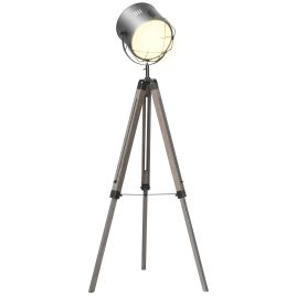 Industrial Style Tripod Floor Lamp for Living Room Bedroom, Vintage Spotlight Reading Lamp with Wooden Legs E27 Base