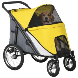 Shelley Foldable Pet Stroller with Washable Cushion for Medium Dogs - Yellow