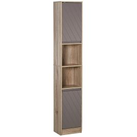 Freestanding Bathroom Storage Cabinet w/ 2 Cupboards 2 Compartments Home Organisation Anti-Tipping Elevated Base 30L x 24W x 170Hcm Grey&Brown