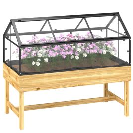 SUNVISTA 60 x 120cm Raised Garden Bed with Wooden Base - Natural