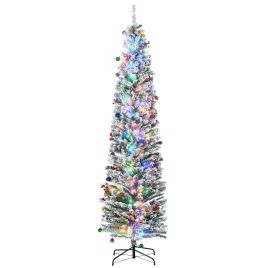 Debbie 7.5' Artificial Prelit Christmas Trees Holiday DÃ©cor with Warm White LED Lights, Flocked Tips, Berry, Pine Cone - Green