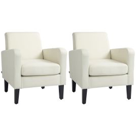 Scott 2 Pieces Modern Armchairs with Rubber Wood Legs - Cream White