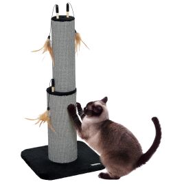 PAWSTER 78cm Tall 2 in 1 Cat Scratching Post with 3 Toy Feathers, Black