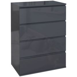 ROWAN Grey Chest of Drawers - Medium-sized, High Gloss Finish, 4 Drawers