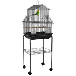 Shelley Bird Cage with Stand and Food Tray for Finch Canary Budgie - Black