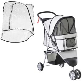 Dog Stroller with Cover for Small Miniature Dogs, Folding Cat Pram Dog Pushchair with Cup Holder, Storage Basket, Reflective Strips, Grey