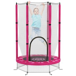 AIVAGO 4.6FT Toddler Trampoline w/ Safety Enclosure Net, for Indoor Outdoor Use, Ages 3-6 Years, Sun Pattern - Pink