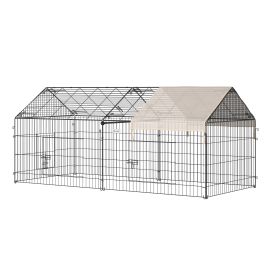 PAWSTER Metal Rabbit Run Playpen, Guinea Pig Cage, 220 x 103 x 103 cm, Beige