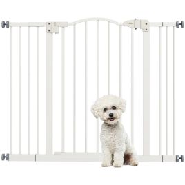 Metal 74-100cm Adjustable Pet Gate Safety Barrier w/ Auto-Close Door White