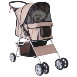 Dog Pram Pet Stroller Foldable Dog Pushchair with Wheels Zipper Entry Cup Holder Storage Basket Brown