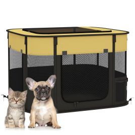 Shelley Oxford Fabric Foldable Dog Pen with Storage Bag 45H x 74L x 60Wcm - Yellow