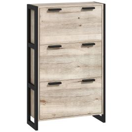Shoe Storage Cabinet with 3 Flip Drawers Adjustable Shelf 18 Pairs Narrow Shoe Cupboard for Entryway Natural Wood-effect