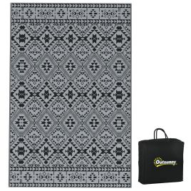 Plastic Straw Reversible RV Outdoor Rug with Carry Bag, 182 x 274cm, Black and Grey