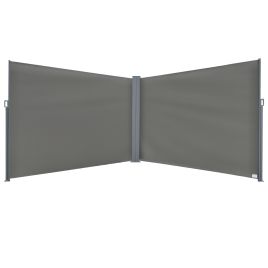 Patio Retractable Double Side Awning Folding Privacy Screen Fence Privacy Wall Corner Divider Sun Shade Wind Screen Indoor Room Divider-Grey